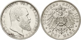 Württemberg
Wilhelm II., 1891-1918
5 Mark 1906 F. Besseres Jahr. sehr schön, kl. Randfehler