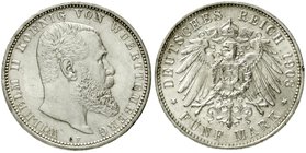 Württemberg
Wilhelm II., 1891-1918
5 Mark 1908 F. vorzüglich/Stempelglanz, Randfehler