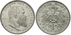Württemberg
Wilhelm II., 1891-1918
5 Mark 1908 F. vorzüglich/Stempelglanz, min. Randfehler
