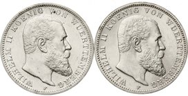 Württemberg
Wilhelm II., 1891-1918
2 X 3 Mark: 1912 F und 1914 F. beide vorzüglich/Stempelglanz