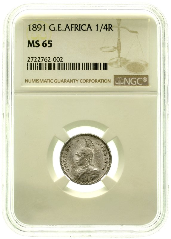 Deutsch Ostafrika
1/4 Rupie 1891. Im NGC-Blister mit Grading MS 65. fast Stempe...
