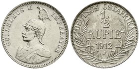 Deutsch Ostafrika
1/2 Rupie 1912 J sehr schön/vorzüglich, Kratzer