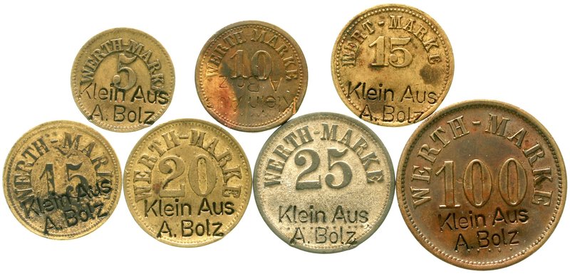 Deutsch-Südwestafrika
Satz Wertmarken, 7 Stück: 5, 10, 2 X 15, 20, 25 und 100 P...