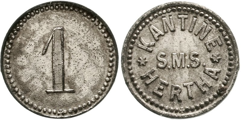 Kiautschou
S.M.S. Hertha, 1 (Pfennig) Kantinenmarke o.J. (ca. 1915). Die S.M.S....