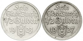 Danzig
Freie Stadt
2 Stück: 1/2 Gulden 1923 und 1927 Hansekogge. sehr schön/vorzüglich