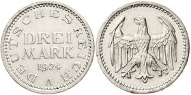Kursmünzen
3 Mark, Silber 1924-1925
3 Reichsmark 1924 A. vorzüglich/Stempelglanz