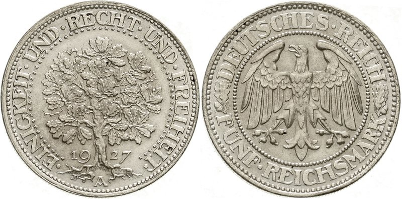 Kursmünzen
5 Reichsmark Eichbaum Silber 1927-1933
1927 A. vorzüglich/Stempelgl...