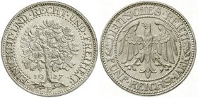 Kursmünzen
5 Reichsmark Eichbaum Silber 1927-1933
1927 E. Stempelglanz, Prachtexemplar, selten in dieser Erhaltung