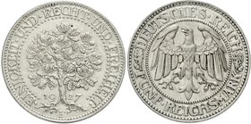 Kursmünzen
5 Reichsmark Eichbaum Silber 1927-1933
1927 F. vorzüglich/Stempelglanz aus EA, Rs. berieben