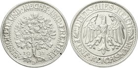 Kursmünzen
5 Reichsmark Eichbaum Silber 1927-1933
1931 D. vorzüglich, Schrötlingsfehler am Rand