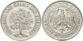 Kursmünzen
5 Reichsmark Eichbaum Silber 1927-1933
1931 E. vorzüglich/Stempelglanz, min. berieben, sonst Prachtexemplar