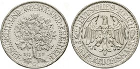 Kursmünzen
5 Reichsmark Eichbaum Silber 1927-1933
1932 G. vorzüglich, Randfehler