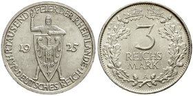 Gedenkmünzen
3 Reichsmark Rheinlande
1925 A. fast Stempelglanz
