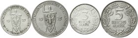 Gedenkmünzen
5 Reichsmark Rheinlande
2 Stück: 3 Reichsmark 1925 A und 5 Reichsmark 1925 E. vorzüglich und sehr schön/vorzüglich