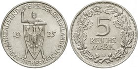 Gedenkmünzen
5 Reichsmark Rheinlande
1925 D. vorzüglich/Stempelglanz
