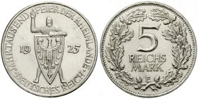 Gedenkmünzen
5 Reichsmark Rheinlande
1925 E. vorzüglich, etwas berieben und winz. Kratzer