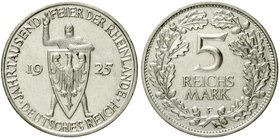 Gedenkmünzen
5 Reichsmark Rheinlande
1925 F. vorzüglich, kl. Kratzer, min. berieben