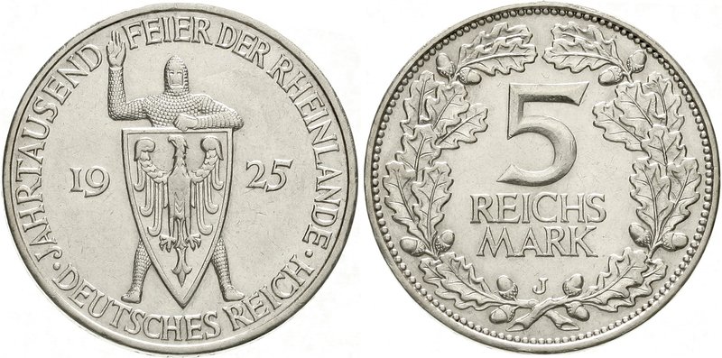 Gedenkmünzen
5 Reichsmark Rheinlande
1925 J. vorzüglich, selten