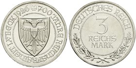 Gedenkmünzen
3 Reichsmark Lübeck
1926 A. Polierte Platte, Kratzer