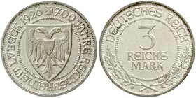 Gedenkmünzen
3 Reichsmark Lübeck
1926 A. vorzüglich, winz. Randfehler