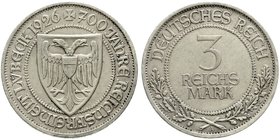 Gedenkmünzen
3 Reichsmark Lübeck
1926 A. vorzüglich, winz. Randfehler, winz. Kratzer