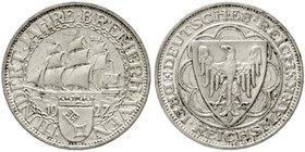 Gedenkmünzen
3 Reichsmark Bremerhaven
1927 A. vorzüglich, winz. Randfehler