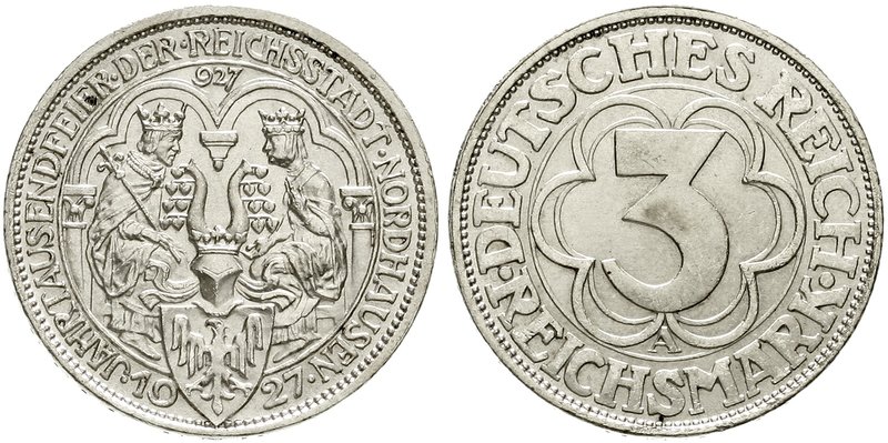 Gedenkmünzen
3 Reichsmark Nordhausen
1927 A. fast Stempelglanz