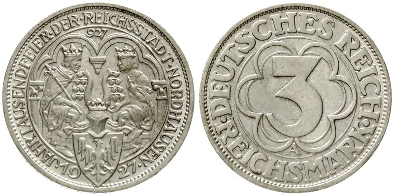 Gedenkmünzen
3 Reichsmark Nordhausen
1927 A. vorzüglich