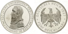 Gedenkmünzen
5 Reichsmark Tübingen
1927 F. Polierte Platte, kl. Kratzer