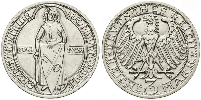 Gedenkmünzen
3 Reichsmark Naumburg/Saale
1928 A. fast Stempelglanz, Prachtexem...