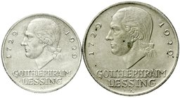 Gedenkmünzen
5 Reichsmark Lessing
2 Stück: 3 und 5 Reichsmark 1929 A. beide vorzüglich