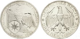 Gedenkmünzen
3 Reichsmark Waldeck
1929 A. Polierte Platte, kl. Randfehler und min. berührt
