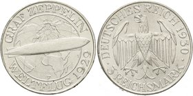 Gedenkmünzen
3 Reichsmark Zeppelin
1930 F. fast Stempelglanz