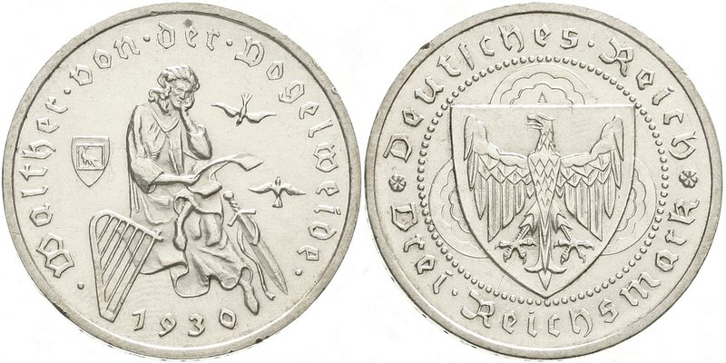 Gedenkmünzen
3 Reichsmark Vogelweide
1930 A. gutes vorzüglich, kl. Randfehler...