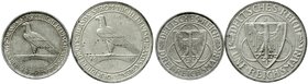 Gedenkmünzen
5 Reichsmark Rheinstrom
2 Stück: 3 Reichsmark 1930 D und 5 Reichsmark 1930 J. beide vorzüglich