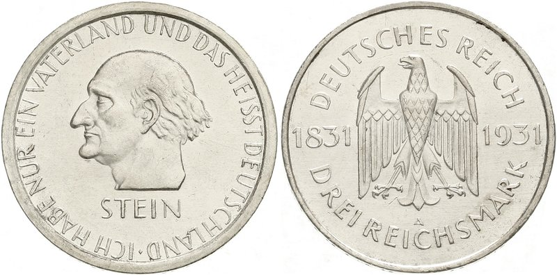 Gedenkmünzen
3 Reichsmark Stein Reichsfreiherr
1931 A. fast Stempelglanz