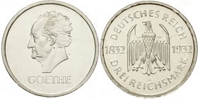 Gedenkmünzen
3 Reichsmark Goethe
1932 A. Polierte Platte, winz. Kratzer