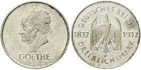 Gedenkmünzen
3 Reichsmark Goethe
1932 G. fast vorzüglich, etwas berieben