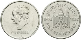 Gedenkmünzen
5 Reichsmark Goethe
1932 F. vorzüglich, kl. Kratzer und leicht berieben