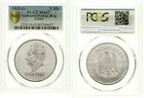 Gedenkmünzen
5 Reichsmark Goethe
1932 G. Im PCGS-Blister mit Grading MS 63 (Top Pop, das am besten gegradete Ex., keins höher gegradet). fast Stempe...