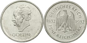 Gedenkmünzen
5 Reichsmark Goethe
1932 J. vorzüglich/Stempelglanz, winz. Kratzer
