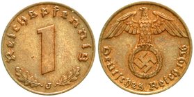 Klein/- und Kursmünzen
1 Reichspfennig Hakenkreuz, Kupfer 1936-1940
1936 J. vorzüglich
