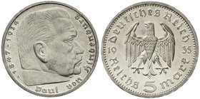 Klein/- und Kursmünzen
5 Reichsmark Hindenburg, Silber, 1935-1936
1935 A. Polierte Platte, kl. Kratzer