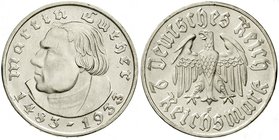 Gedenkmünzen
2 Reichsmark Luther 1933-1934
1933 F. Stempelglanz, Prachtexemplar