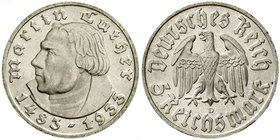 Gedenkmünzen
5 Reichsmark Luther, 1933-1934
1933 D. fast Stempelglanz