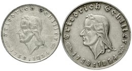 Gedenkmünzen
5 Reichsmark Schiller 1934
2 und 5 Reichsmark Schiller 1934 F. sehr schön und sehr schön/vorzüglich, berieben