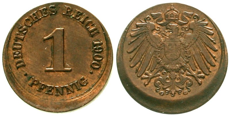 Kaiserreich
Reichskleinmünzen
1 Pfennig 1900 G. ca. 10 % dezentriert gutes vor...