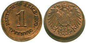 Kaiserreich
Reichskleinmünzen
1 Pfennig 1900 G. ca. 10 % dezentriert gutes vorzüglich