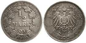Kaiserreich
Reichskleinmünzen
1/2 Mark 1919 D, mit beids. starken Prägeausfällen. Eichenlaub teilweise fehlend. vorzüglich, schöne Patina