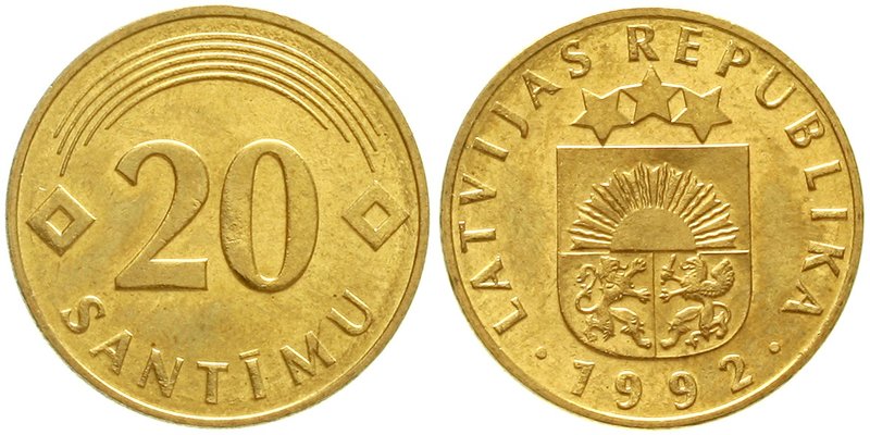 Bundesrepublik Deutschland
20 Santimu Lettland 1992. Auf der Ronde des 10 Pfg. ...